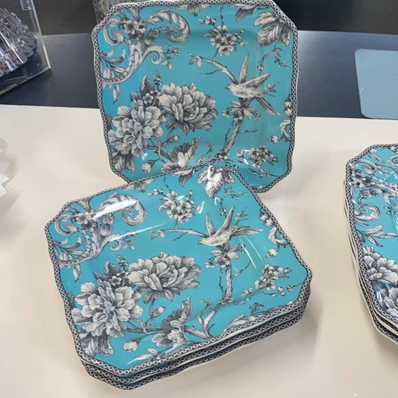 222 Fifth Adelaide Turquoise Toile Fine Porcelain Salad plate set1